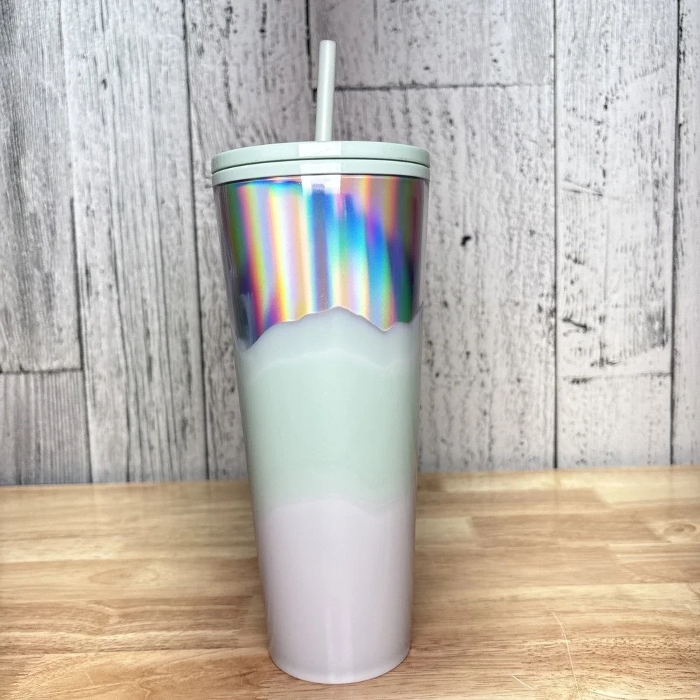 Starbucks Holiday Ice White Mint Silver Iridescent Wave Tumbler 24oz. 2021